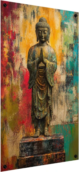 Standing Bronze Buddha Abstract Background Canvas wall art print — acrylic preview | PrintPosters.in