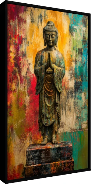 Standing Bronze Buddha Abstract Background Canvas wall art print — floater frame preview | PrintPosters.in