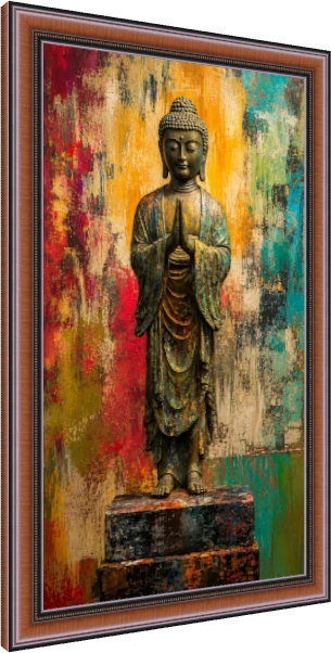 Standing Bronze Buddha Abstract Background Canvas wall art print — photo frame preview | PrintPosters.in