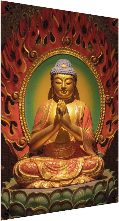 Golden Buddha with Fiery Mandala Canvas wall art print — acrylic preview | PrintPosters.in