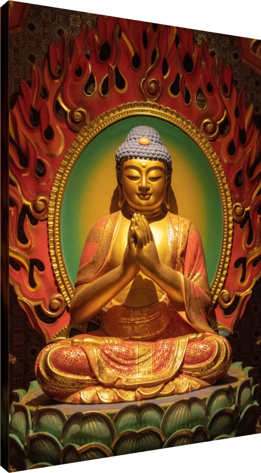 Golden Buddha with Fiery Mandala Canvas wall art print | PrintPosters.in