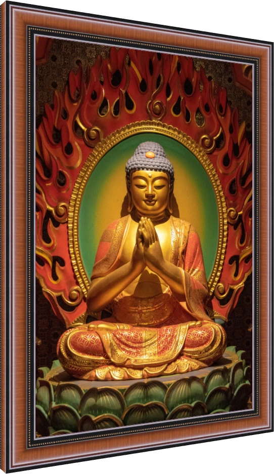 Golden Buddha with Fiery Mandala Canvas wall art print — photo frame preview | PrintPosters.in