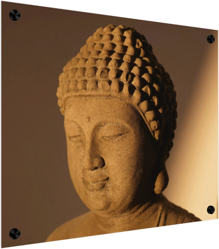 Warm Lit Stone Buddha Head Canvas — acrylic preview | PrintPosters.in