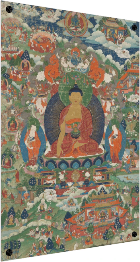 Traditional Tibetan Shakyamuni Buddha Thangka wall art print — acrylic preview | PrintPosters.in