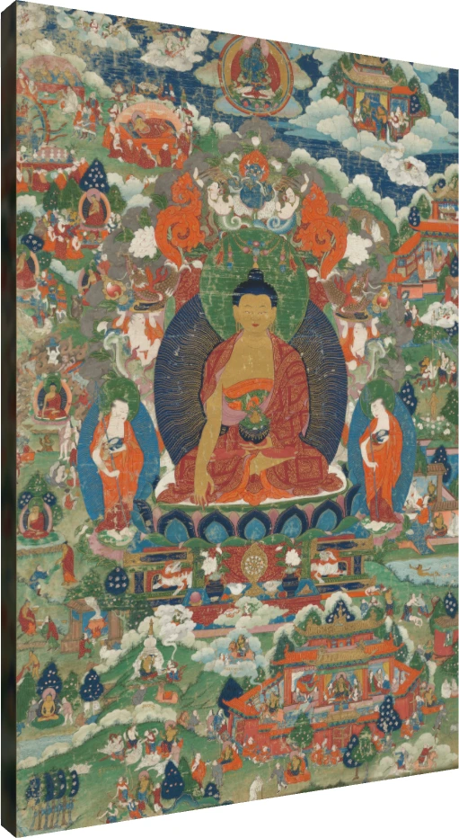 Traditional Tibetan Shakyamuni Buddha Thangka wall art print | PrintPosters.in