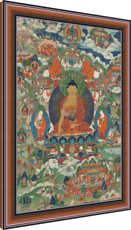 Traditional Tibetan Shakyamuni Buddha Thangka wall art print — photo frame preview | PrintPosters.in