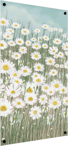 Impressionistic painterly illustration of a dense field of blooming white daisies under a light blue sky. — acrylic preview | PrintPosters.in