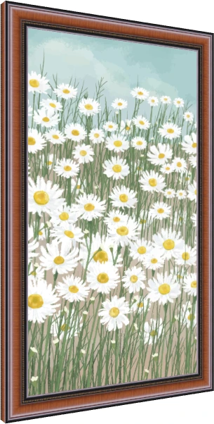 Impressionistic painterly illustration of a dense field of blooming white daisies under a light blue sky. — photo frame preview | PrintPosters.in
