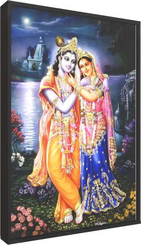 Radha Krishna Evening at Lake Print wall art print — floater frame preview | PrintPosters.in