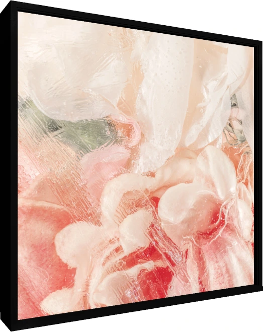 Panoramic view of fiery orange autumn trees and wooden lake houses mirrored in a calm, clear lake with mountains in background. — floater frame preview | PrintPosters.in