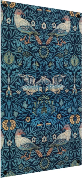 Intricate Arts and Crafts style navy blue woven pattern featuring stylized birds among leaves and small flowers. — acrylic preview | PrintPosters.in