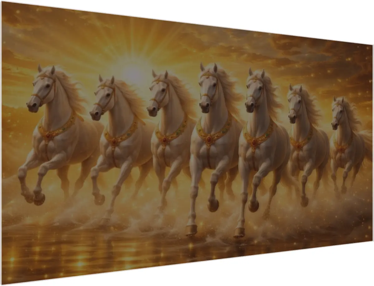 Lucky 7 White Horses Galloping Art — acrylic preview | PrintPosters.in