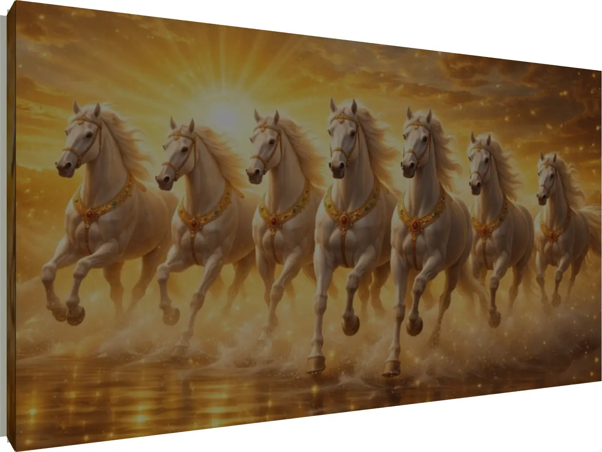 Lucky 7 White Horses Galloping Art | PrintPosters.in