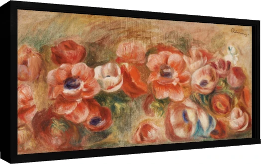 Impressionist painting of horizontal red and pink anemone flowers on a warm ochre canvas ground. — floater frame preview | PrintPosters.in