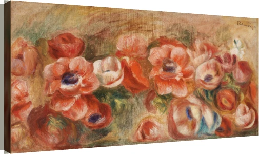 Impressionist painting of horizontal red and pink anemone flowers on a warm ochre canvas ground. | PrintPosters.in