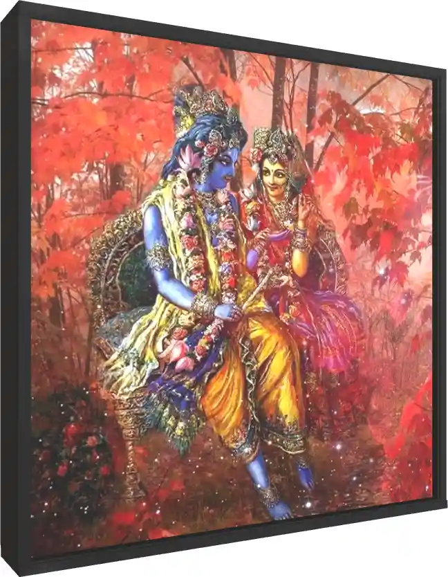 Divine Radha Krishna Portrait Canvas — floater frame preview | PrintPosters.in