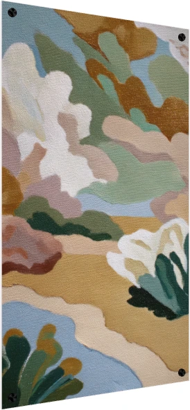 Abstract artwork featuring contoured organic shapes in sage green, terracotta, mustard ochre, dusty pink, and sky blue. — acrylic preview | PrintPosters.in