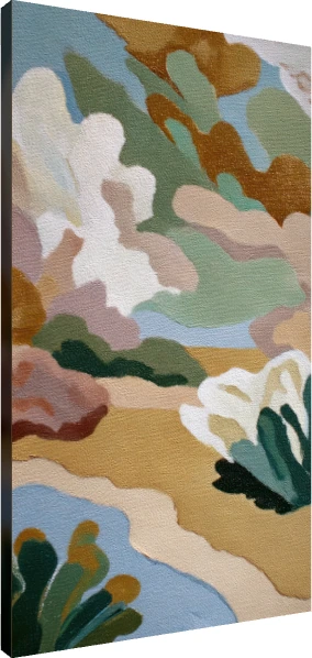 Abstract artwork featuring contoured organic shapes in sage green, terracotta, mustard ochre, dusty pink, and sky blue. | PrintPosters.in