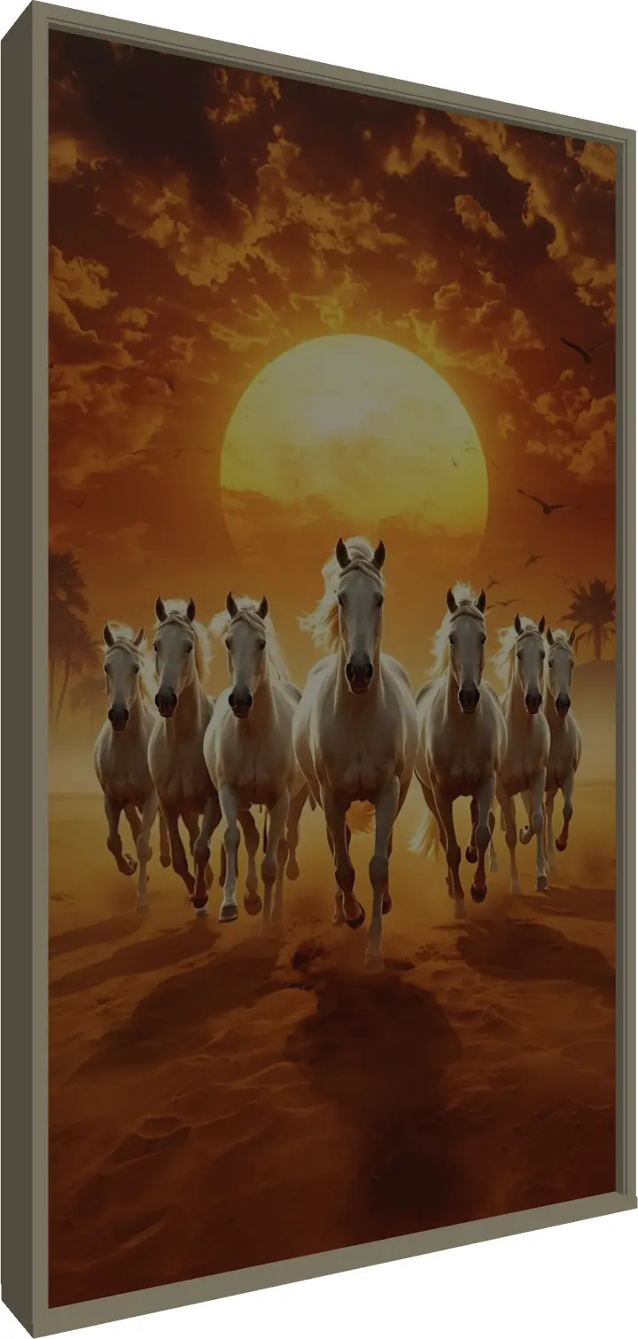 Vastu Seven Running Horses Print — floater frame preview | PrintPosters.in
