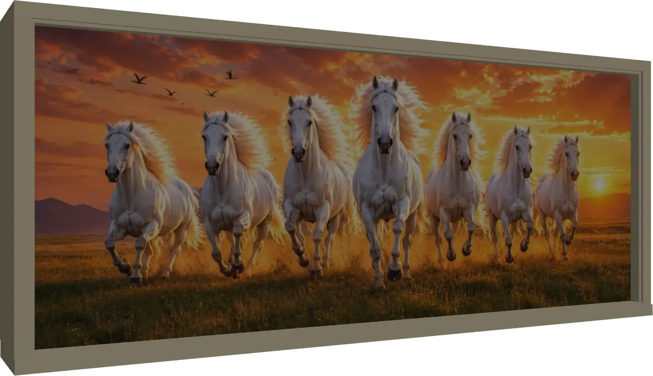 Ultra HD Seven Running Horses Panoramic Print — floater frame preview | PrintPosters.in