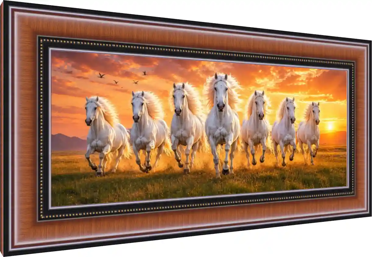 Ultra HD Seven Running Horses Panoramic Print — photo frame preview | PrintPosters.in