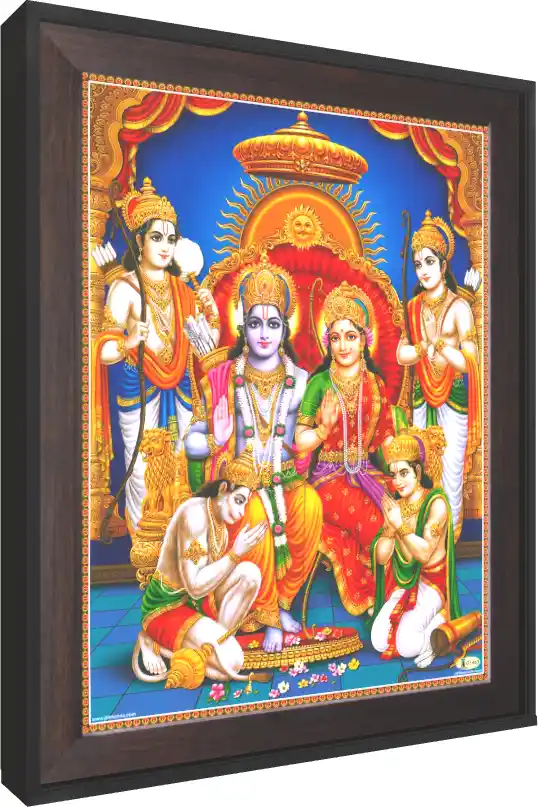 Divine Ram Darbar Traditional Canvas Print — floater frame preview | PrintPosters.in