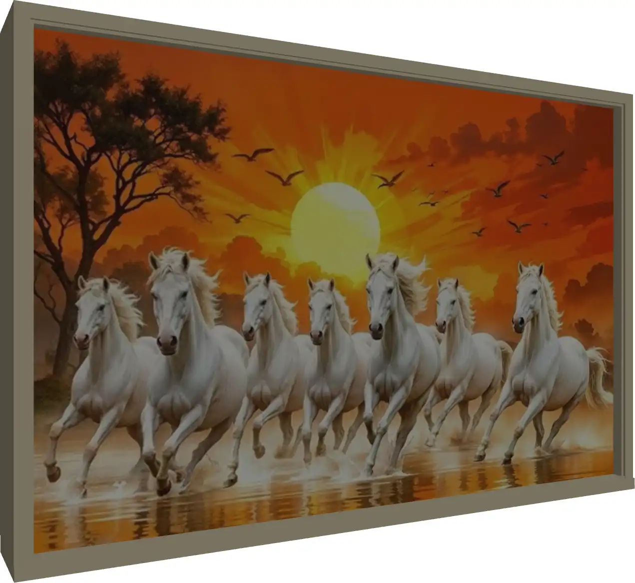 Majestic Seven Horses Running Print — floater frame preview | PrintPosters.in