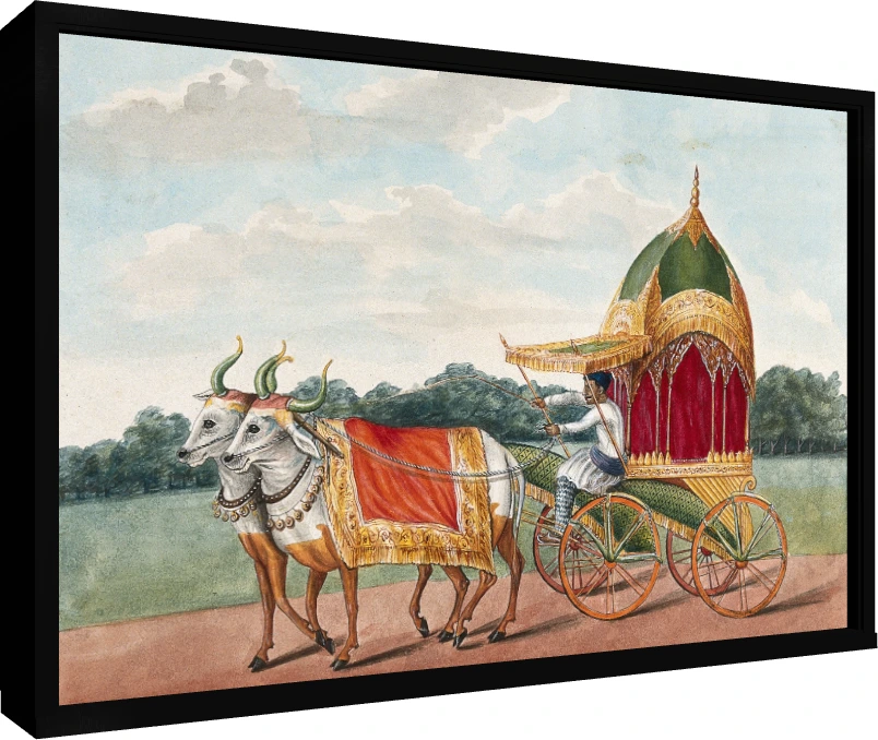 Vintage Indian Oxen Carriage Canvas Print wall art print — floater frame preview | PrintPosters.in