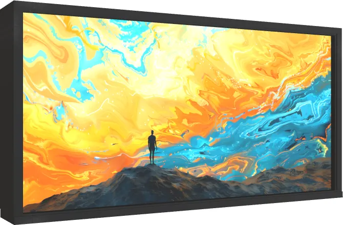 Person on Mountain Abstract Landscape — floater frame preview | PrintPosters.in