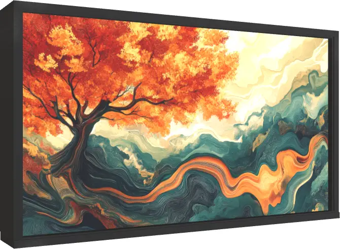 Swirling Autumn Tree Abstract Landscape — floater frame preview | PrintPosters.in