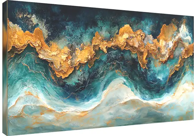 Blue Gold & White Waves Abstract Print | PrintPosters.in