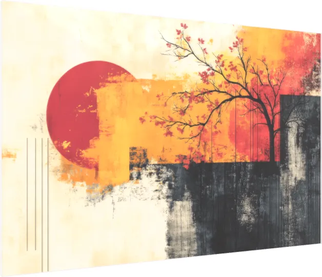 Red Sun & Tree Geometric Abstract — acrylic preview | PrintPosters.in
