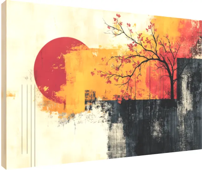 Red Sun & Tree Geometric Abstract | PrintPosters.in
