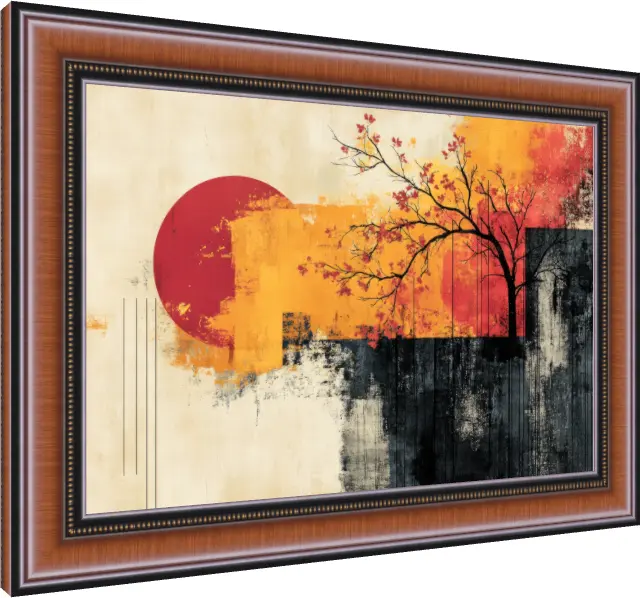 Red Sun & Tree Geometric Abstract — photo frame preview | PrintPosters.in