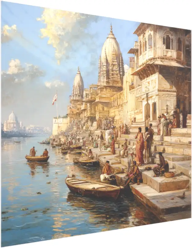Serene Ganges Waterway Cultural Print — acrylic preview | PrintPosters.in