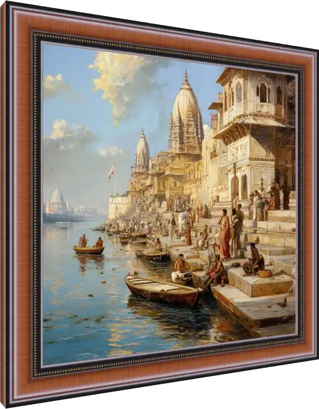 Serene Ganges Waterway Cultural Print — photo frame preview | PrintPosters.in