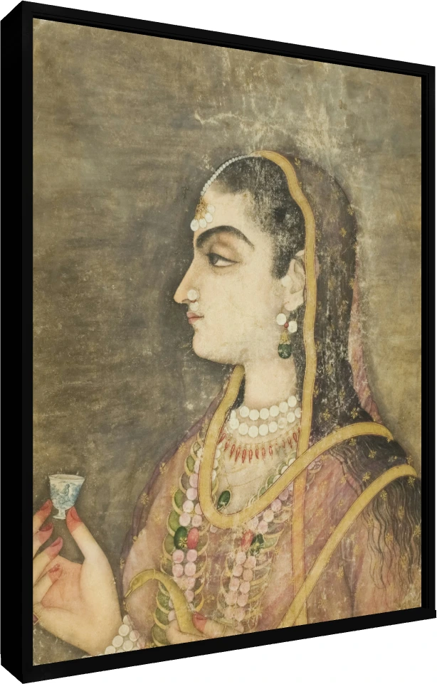 Classic Indian Miniature Royal Portrait Canvas wall art print — floater frame preview | PrintPosters.in