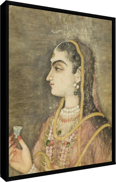 Classic Indian Miniature Royal Portrait Canvas wall art print — floater frame preview | PrintPosters.in