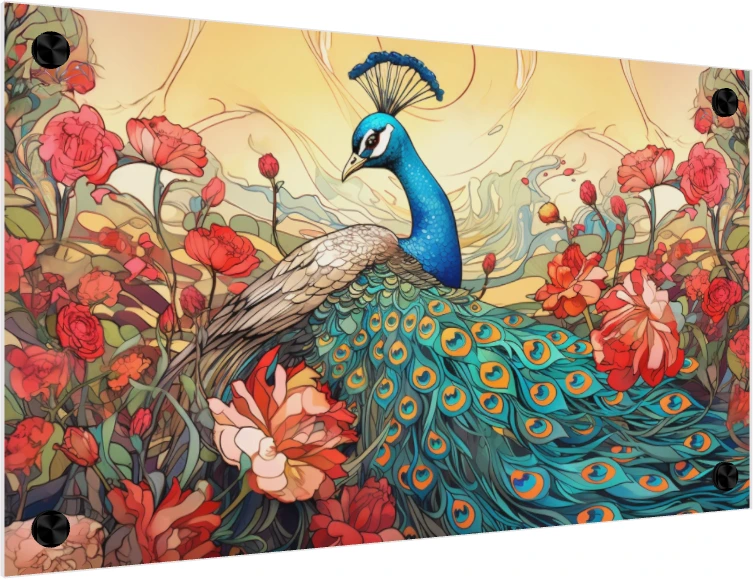 Art Nouveau Peacock and Roses Canvas Print wall art print — acrylic preview | PrintPosters.in