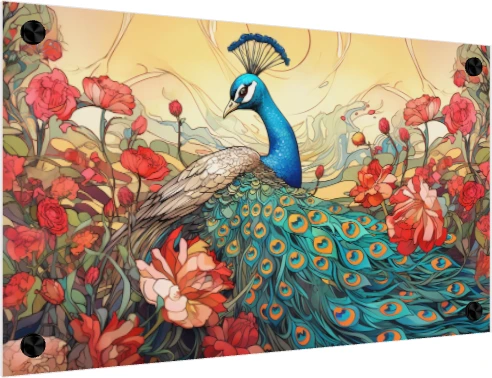Art Nouveau Peacock and Roses Canvas Print wall art print — acrylic preview | PrintPosters.in