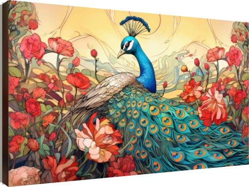Art Nouveau Peacock and Roses Canvas Print wall art print | PrintPosters.in