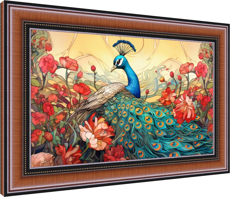 Art Nouveau Peacock and Roses Canvas Print wall art print — photo frame preview | PrintPosters.in