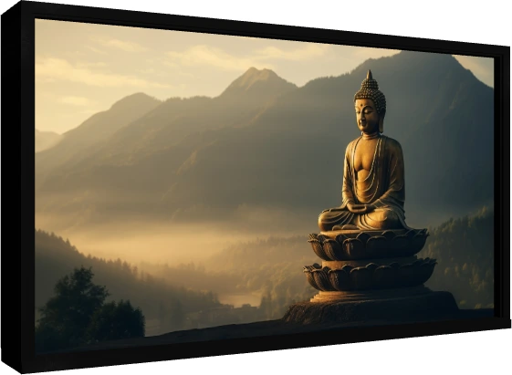 Mountain Valley Buddha Sunrise Canvas Print wall art print — floater frame preview | PrintPosters.in