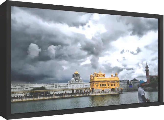 Golden Temple Night Illumination Canvas — floater frame preview | PrintPosters.in