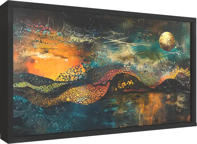 Dark Blue & Bright Orange Abstract Canvas — floater frame preview | PrintPosters.in