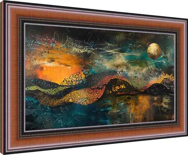 Dark Blue & Bright Orange Abstract Canvas — photo frame preview | PrintPosters.in