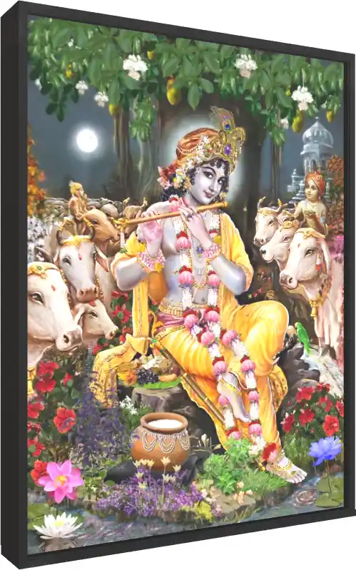 Enchanting Lord Krishna Wall Art — floater frame preview | PrintPosters.in