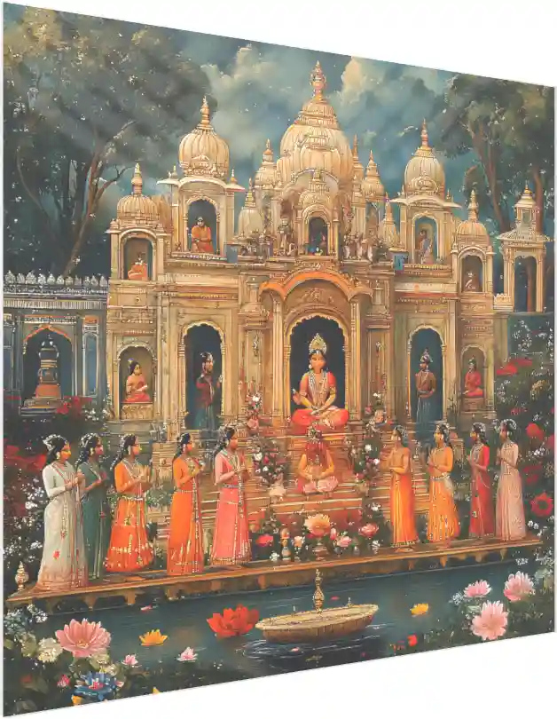 Vibrant Hindu Temple Devotion Canvas — acrylic preview | PrintPosters.in