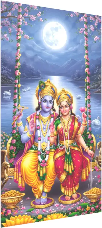 Lakshmi Vishnu Celestial Bliss on Swing — acrylic preview | PrintPosters.in