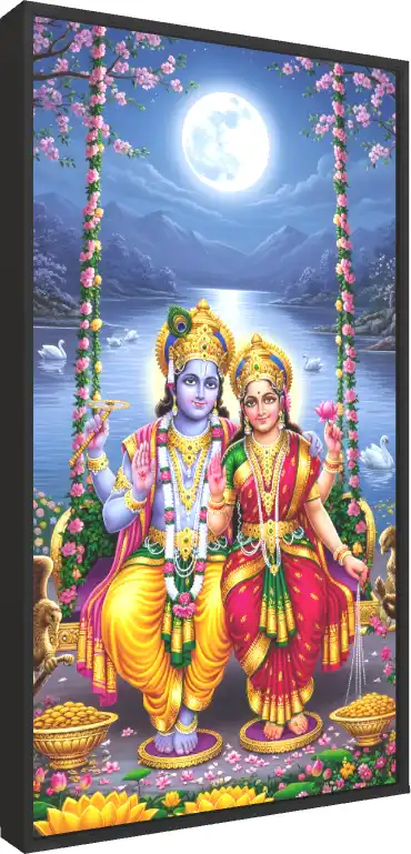 Lakshmi Vishnu Celestial Bliss on Swing — floater frame preview | PrintPosters.in